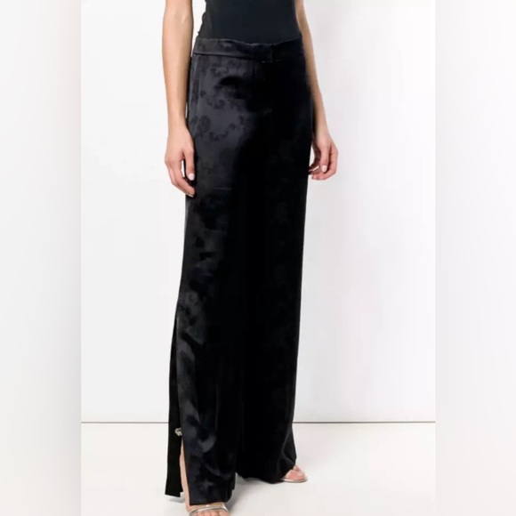 $395 NWT THEORY Size 4 HIGH RISE WIDE SLIT JACQUARD VISCOSE PANTS DEEP NAVY - Picture 2 of 16